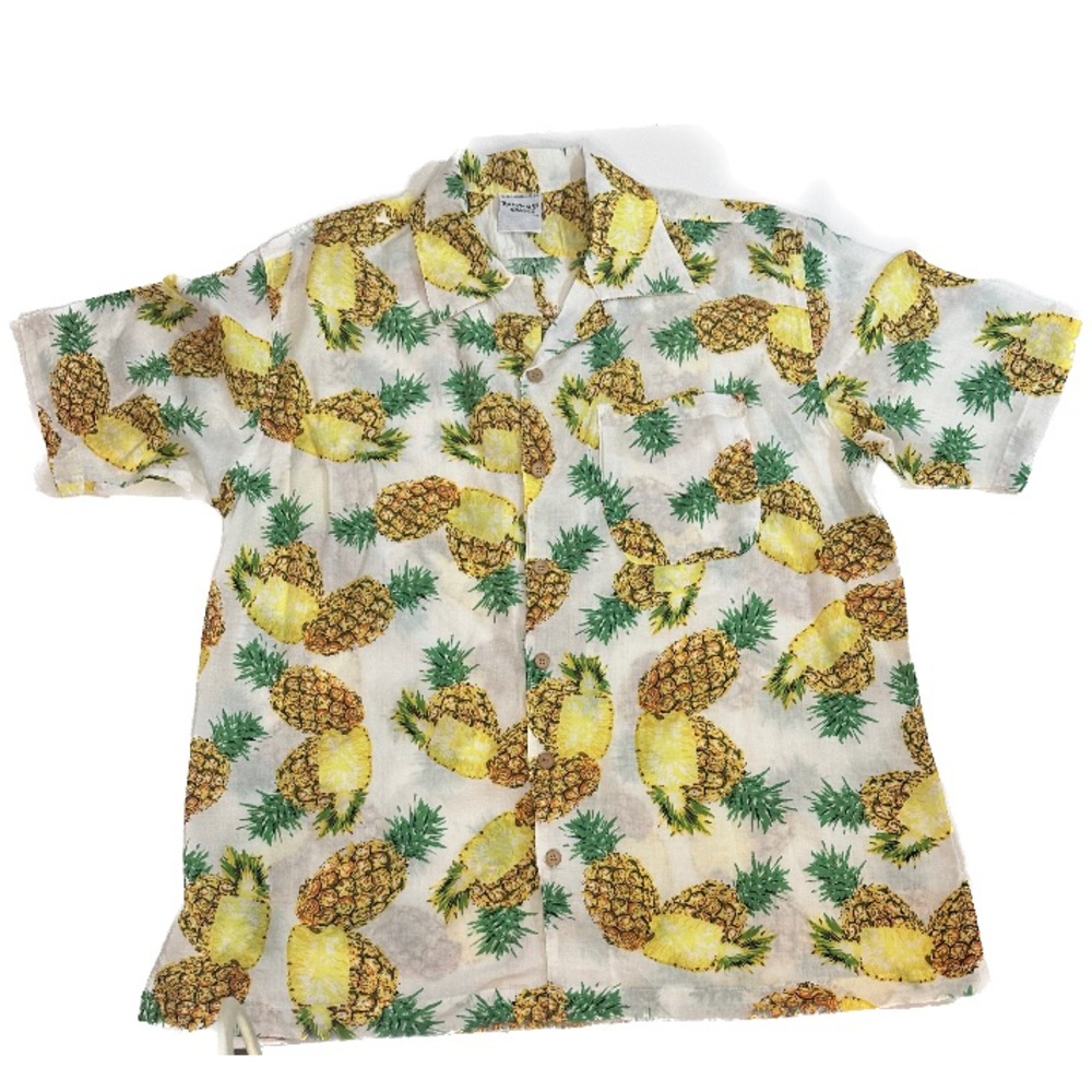Men's Pinapple Hawaiian style button down Linen blend shirt M